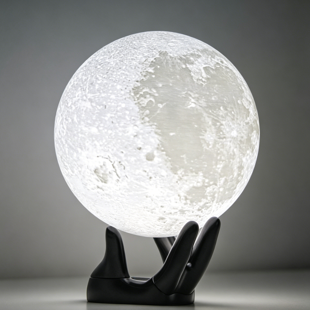 7.1" Moon Lamp 16 Colors 3D Printing Black Stand - Image 2